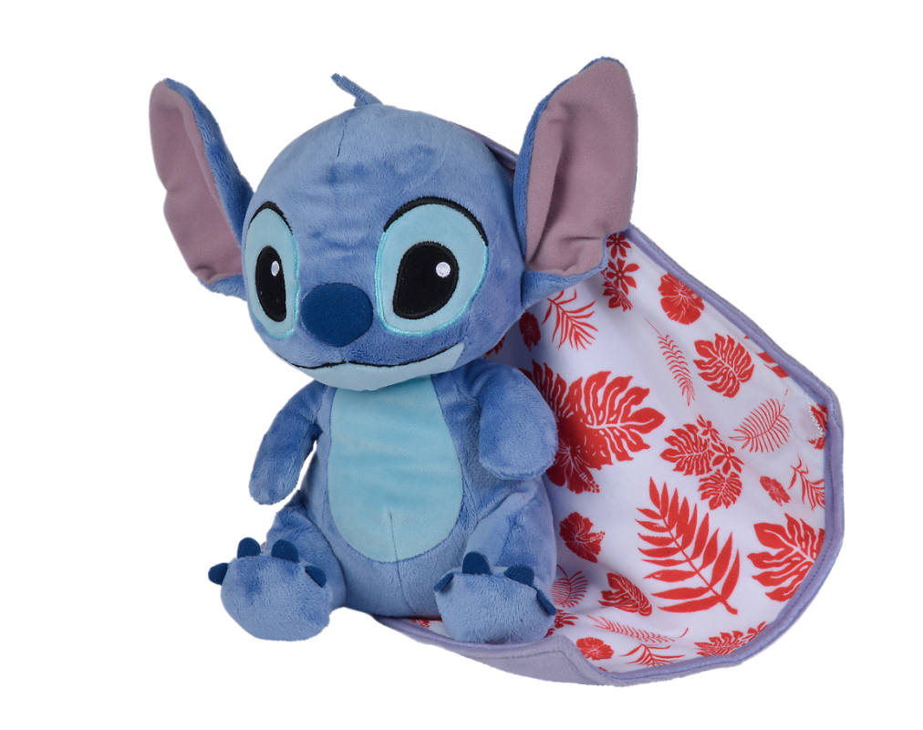  stitch peluche dans sa couverture bleu rouge 25 cm 